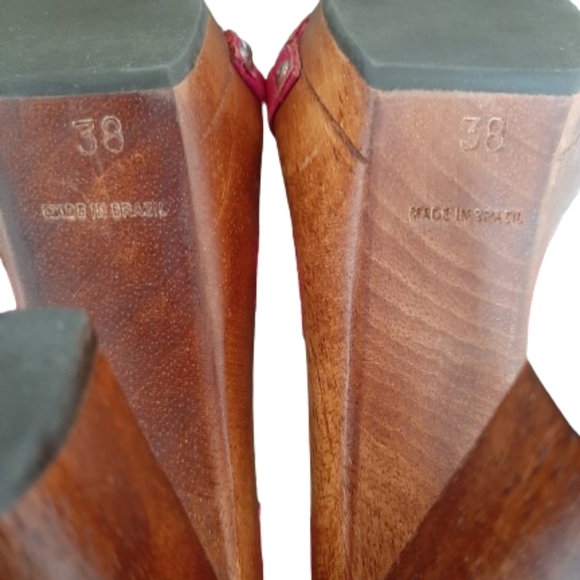 ALDO - Strappy heeled bright pink leather sandals with wooden platform - Size: 8 - Picture 5 of 8